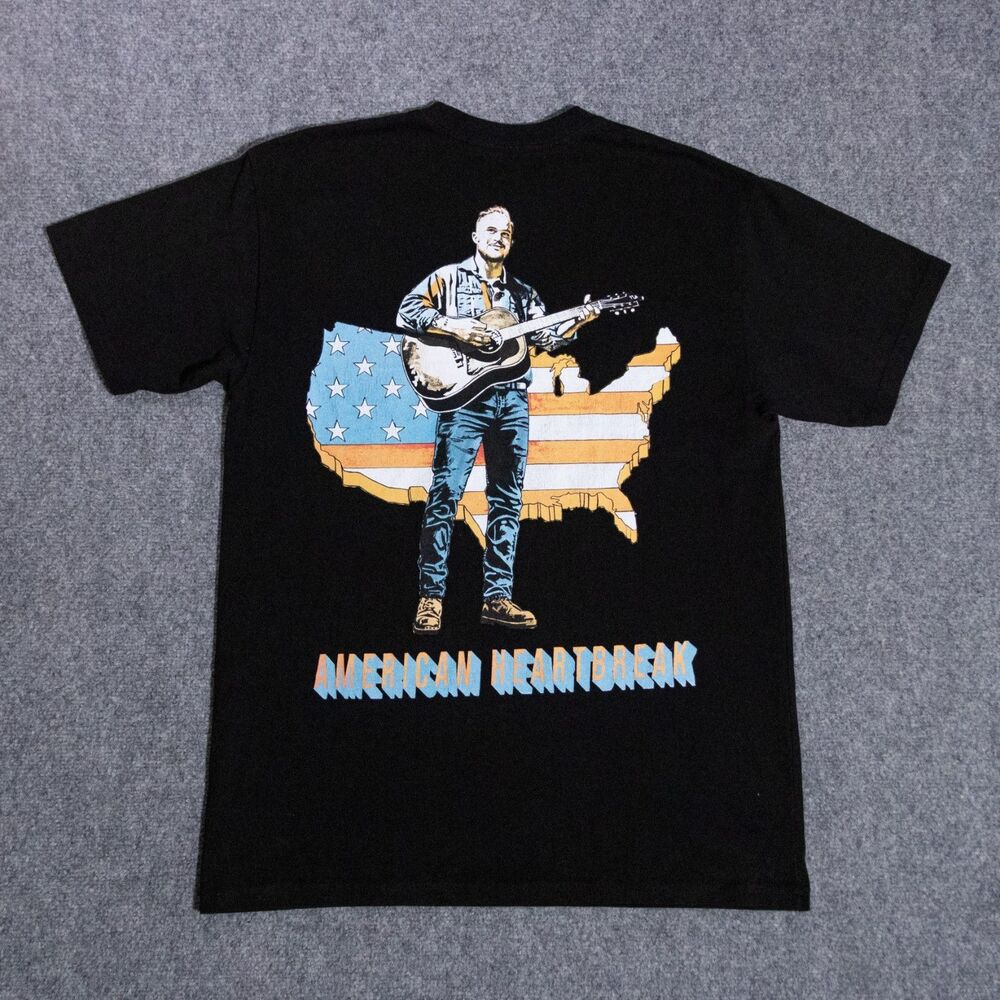 Zach Bryan American Heartbreak Tour T-Shirt Short Sleeve Black Medium Official